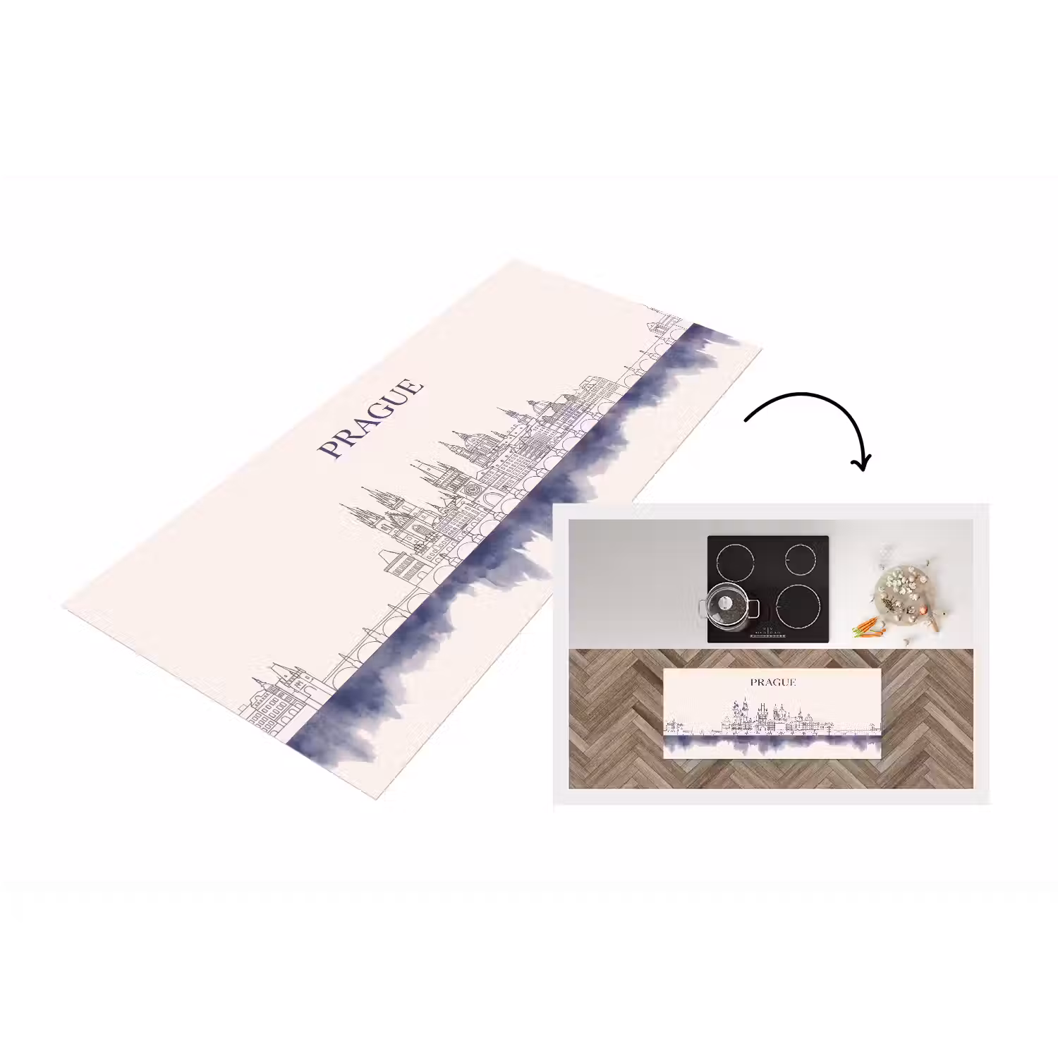 Praag - Skyline - Architectuur - Blauw Keukenloper - keukenmat middel -3d