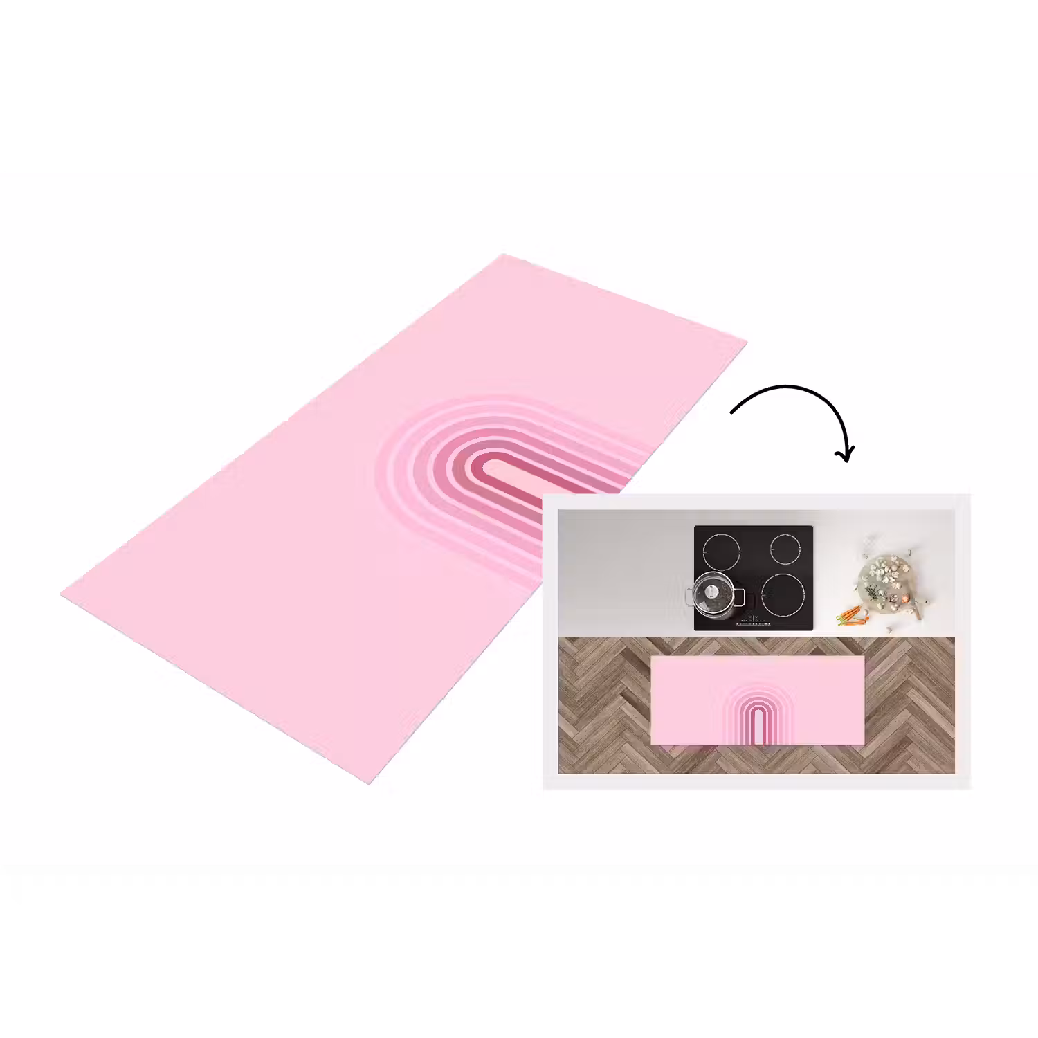Regenboog - Roze - Abstract - Modern - Minimalistisch Keukenloper - keukenmat middel -3d