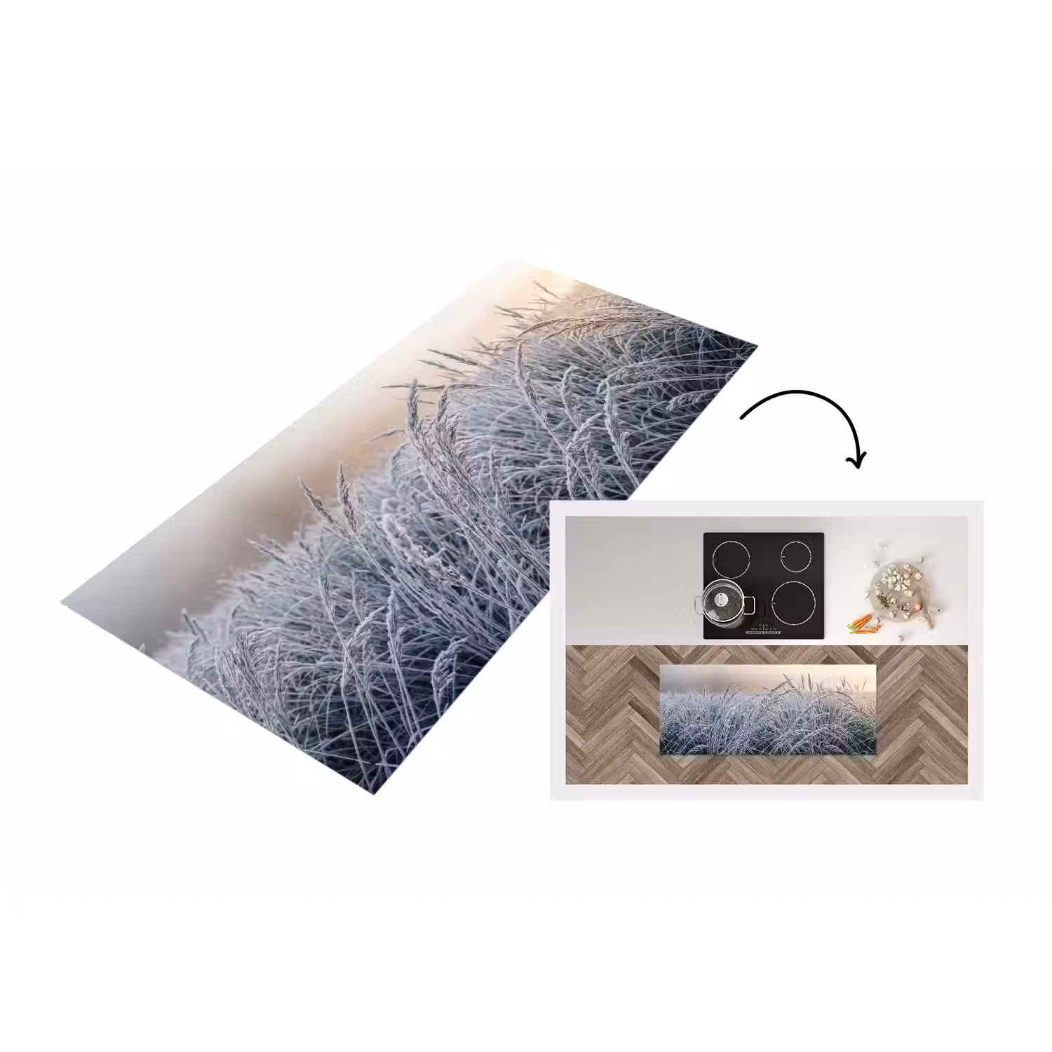 Rijp - Gras - Kristallen - Winter - Minimalistisch Keukenloper - keukenmat middel -3d