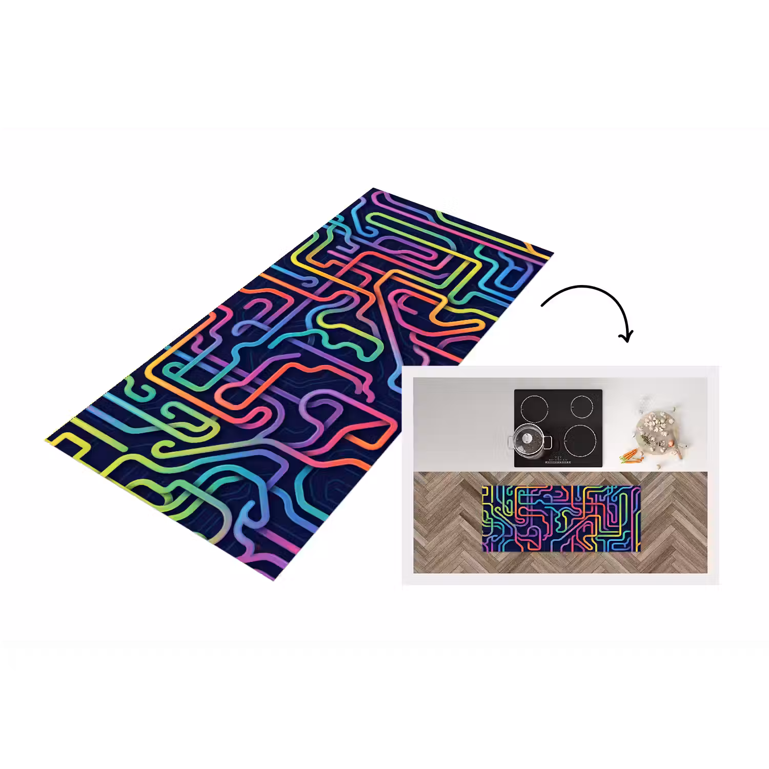 Retro - Abstract - Neon Keukenloper - keukenmat middel -3d