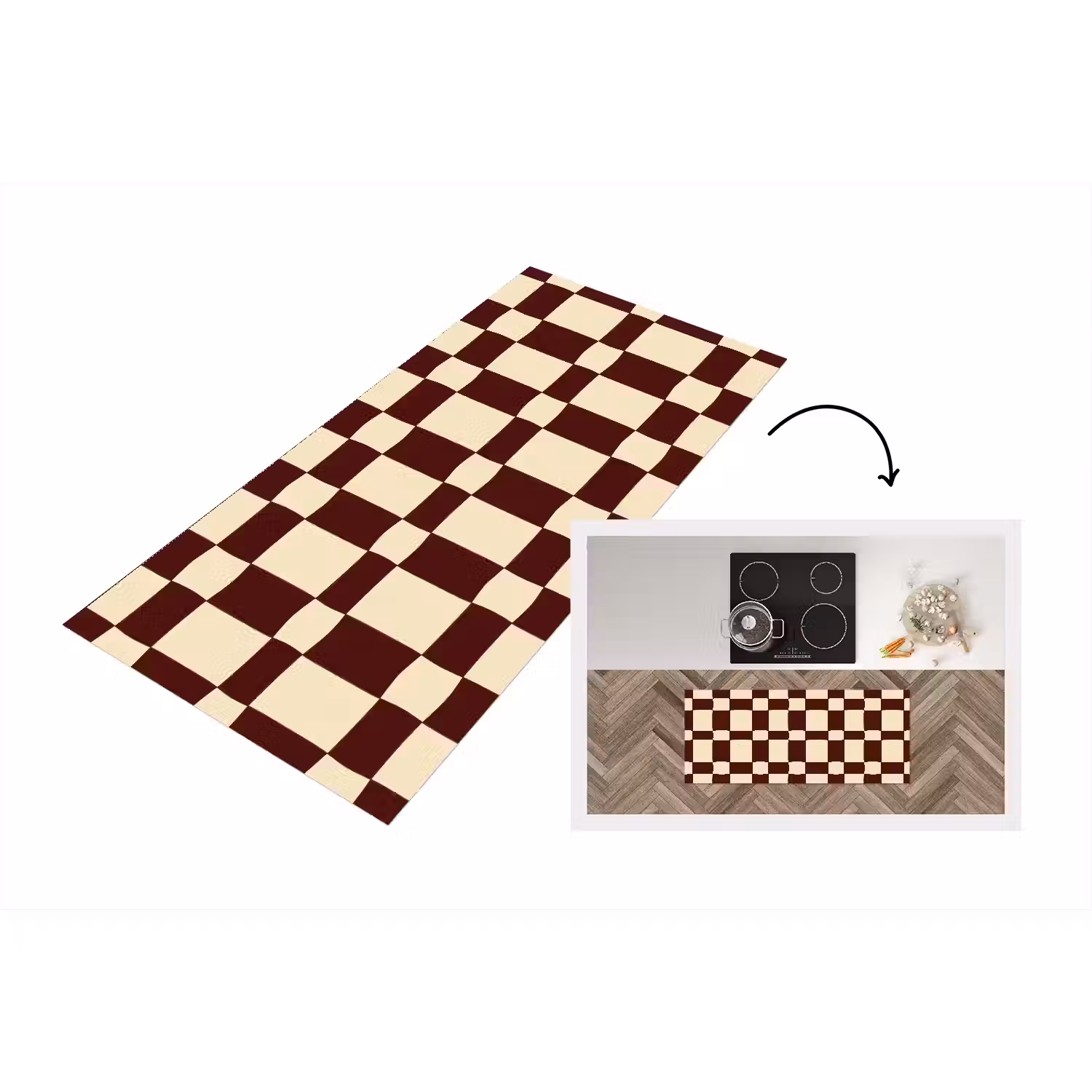 Retro - Patroon - Bruin Keukenloper - keukenmat middel 536 -3d
