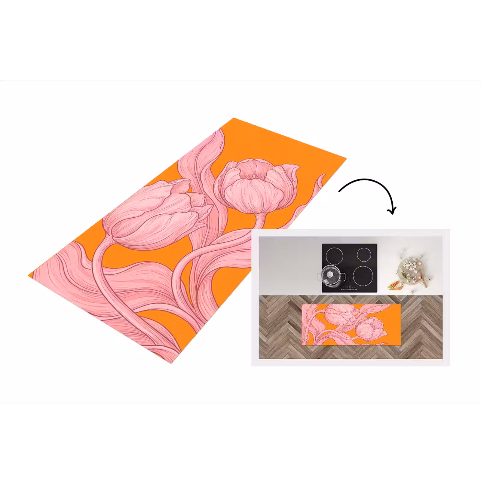 Küchenläufer - Rosa Blumen – Modern - Roze bloemen - Modern Keukenloper - keukenmat middel