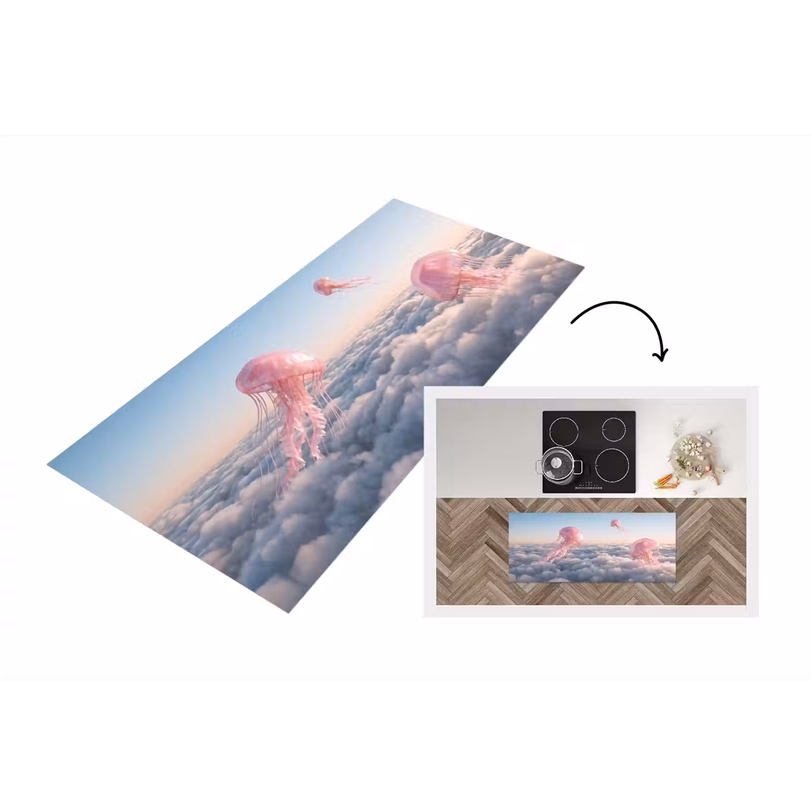 Küchenläufer - Rosa Tier – Wolken - Roze dier - Wolken Keukenloper - keukenmat middel