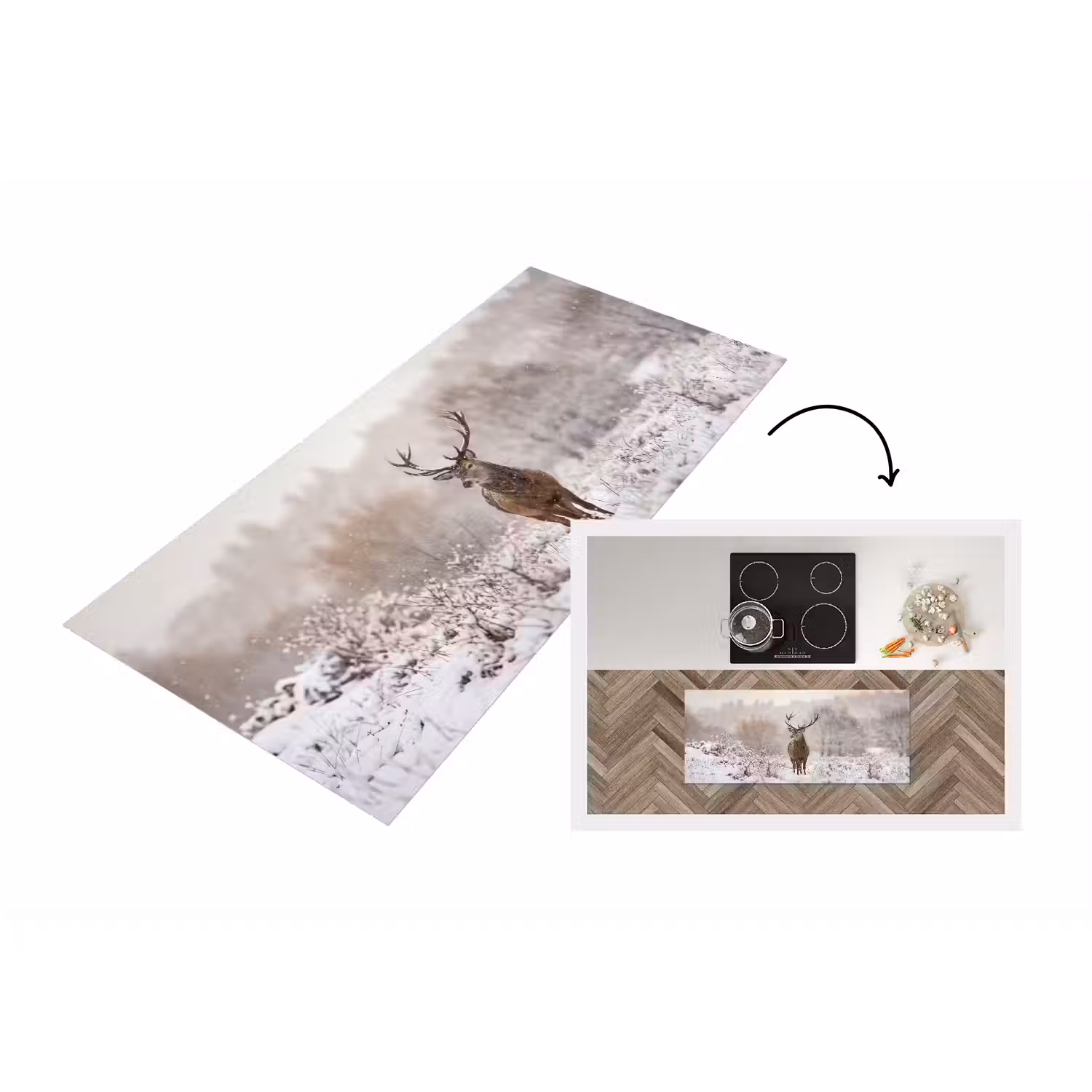 Edelhert - Bos - Sneeuw - Winter - Majestueus Keukenloper - keukenmat middel -3d
