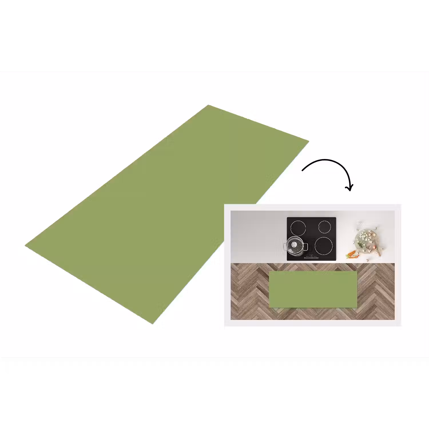 Sage - Green - Groen Keukenloper - keukenmat middel 536 -3d