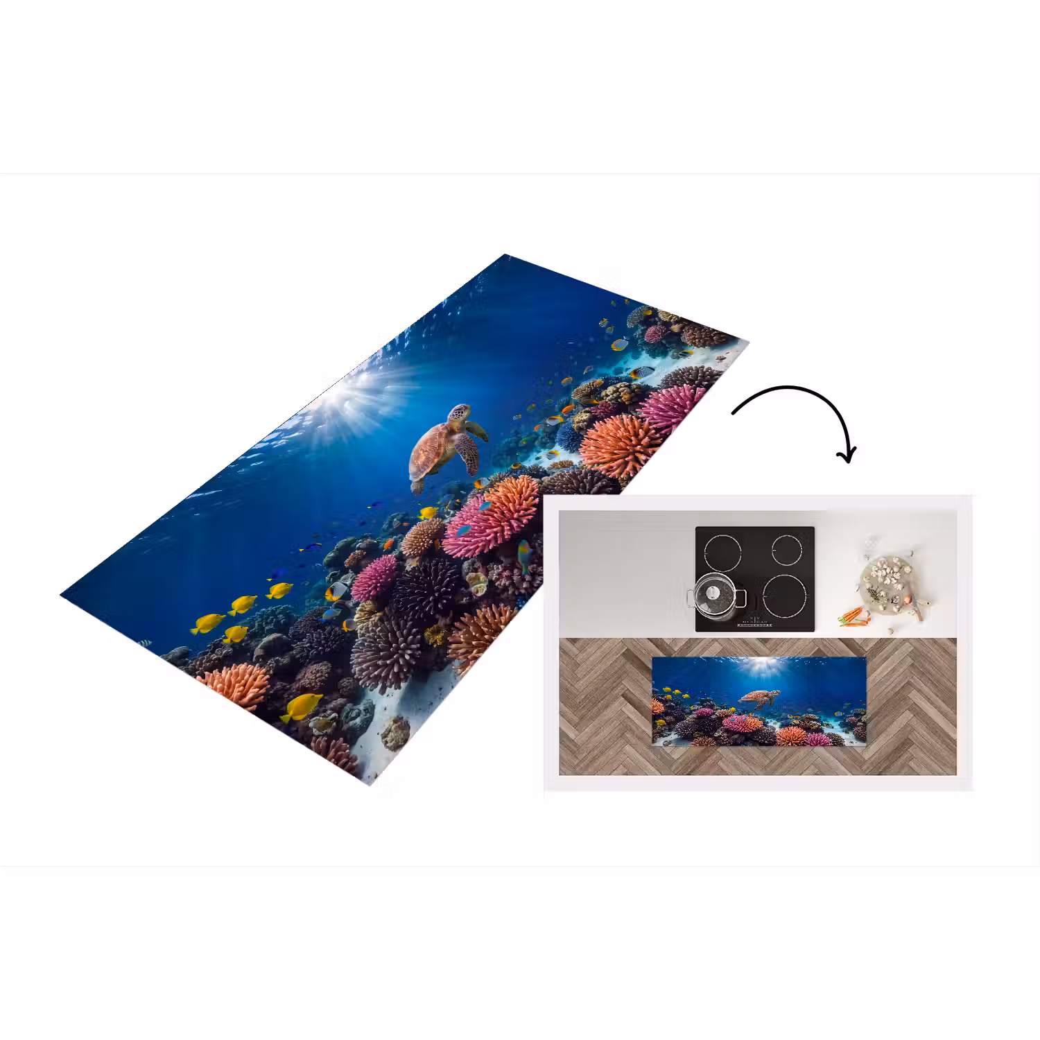 Schildpad - Koraalrif - Oceaan - Dieren - Blauw Keukenloper - keukenmat middel -3d