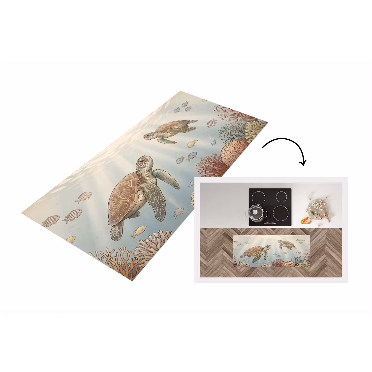 Schildpad - Onderwater - Natuur - Illustratie Keukenloper - keukenmat middel -3d