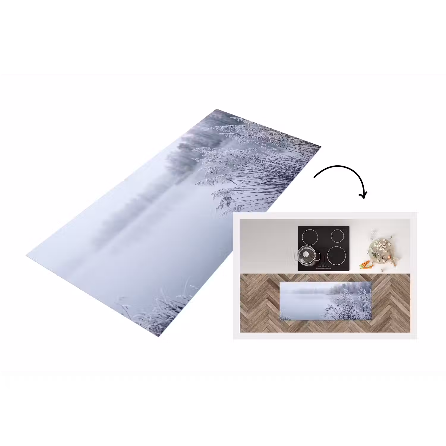 Riet - Bevroren - Winter - Natuur Keukenloper - keukenmat middel -3d