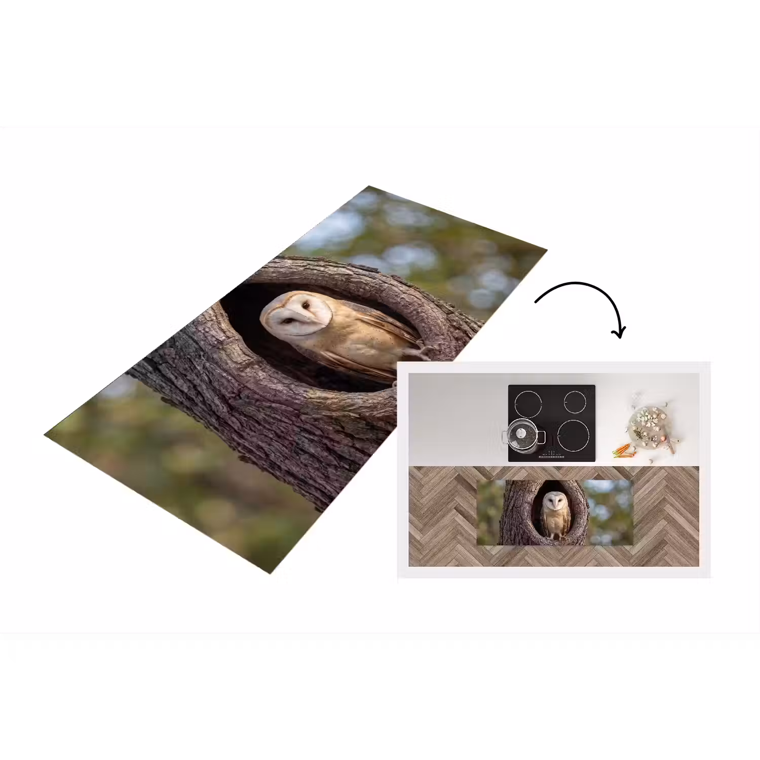 Kerkuil - Boom - Natuur - Bruin Keukenloper - keukenmat middel -3d