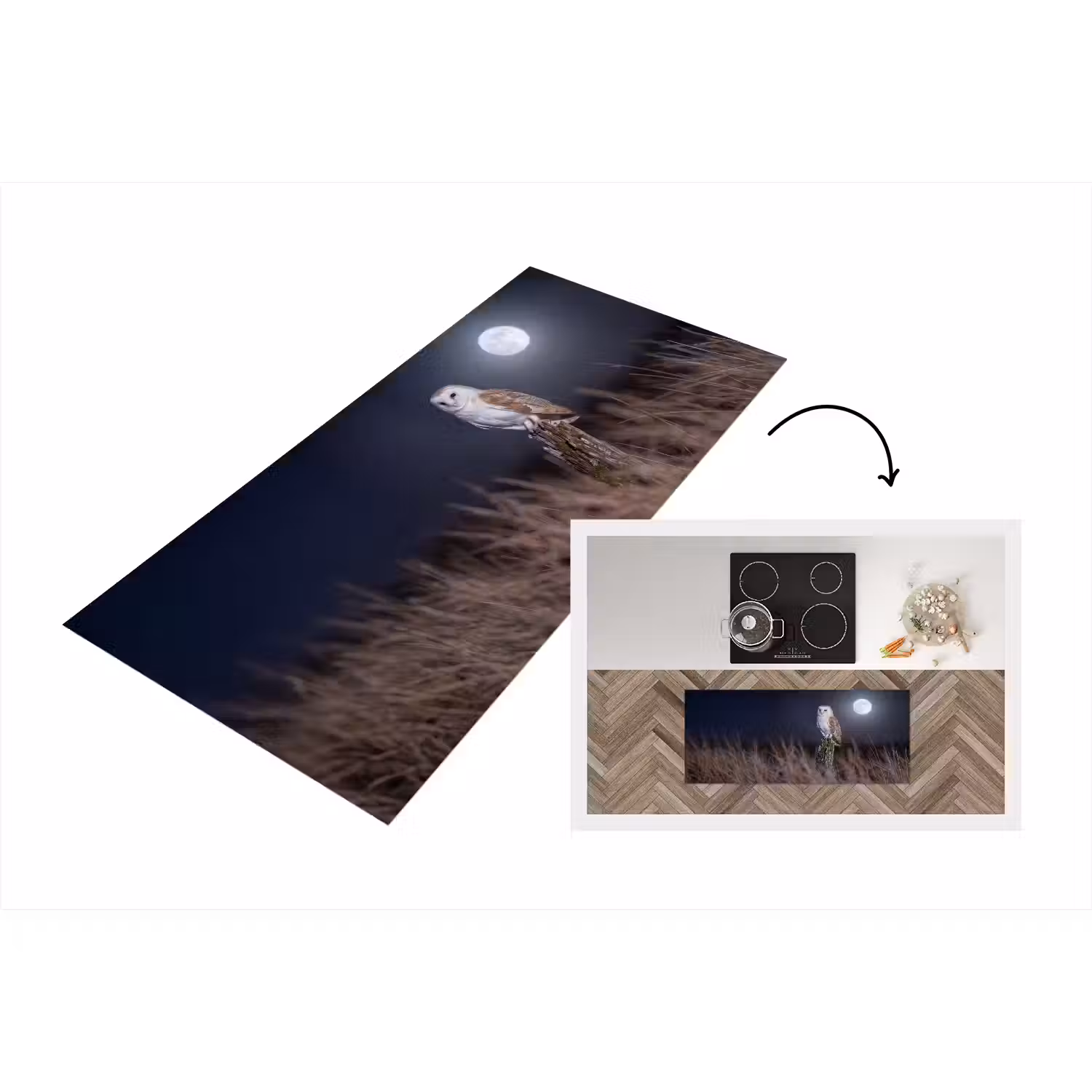 Kerkuil - Maan - Nacht Keukenloper - keukenmat middel -3d