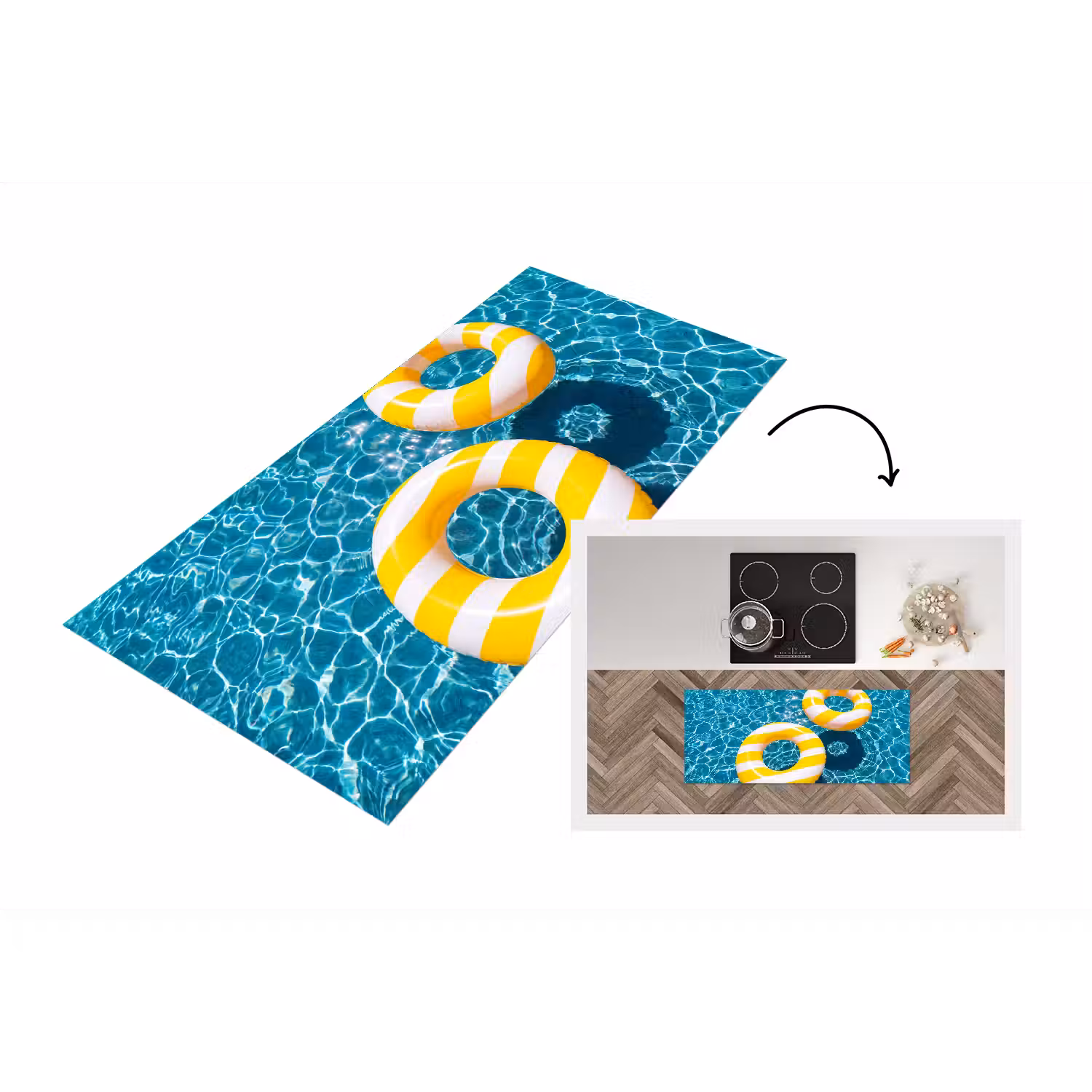 Zwembad - Zwembanden - Zomer - Geel - Blauw Keukenloper - keukenmat middel -3d