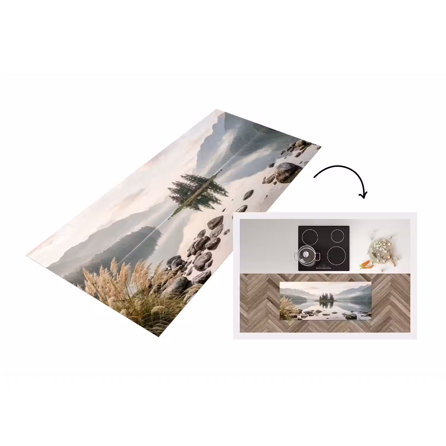 Meer - Bergen - Landschap - Groen Keukenloper - keukenmat middel -3d