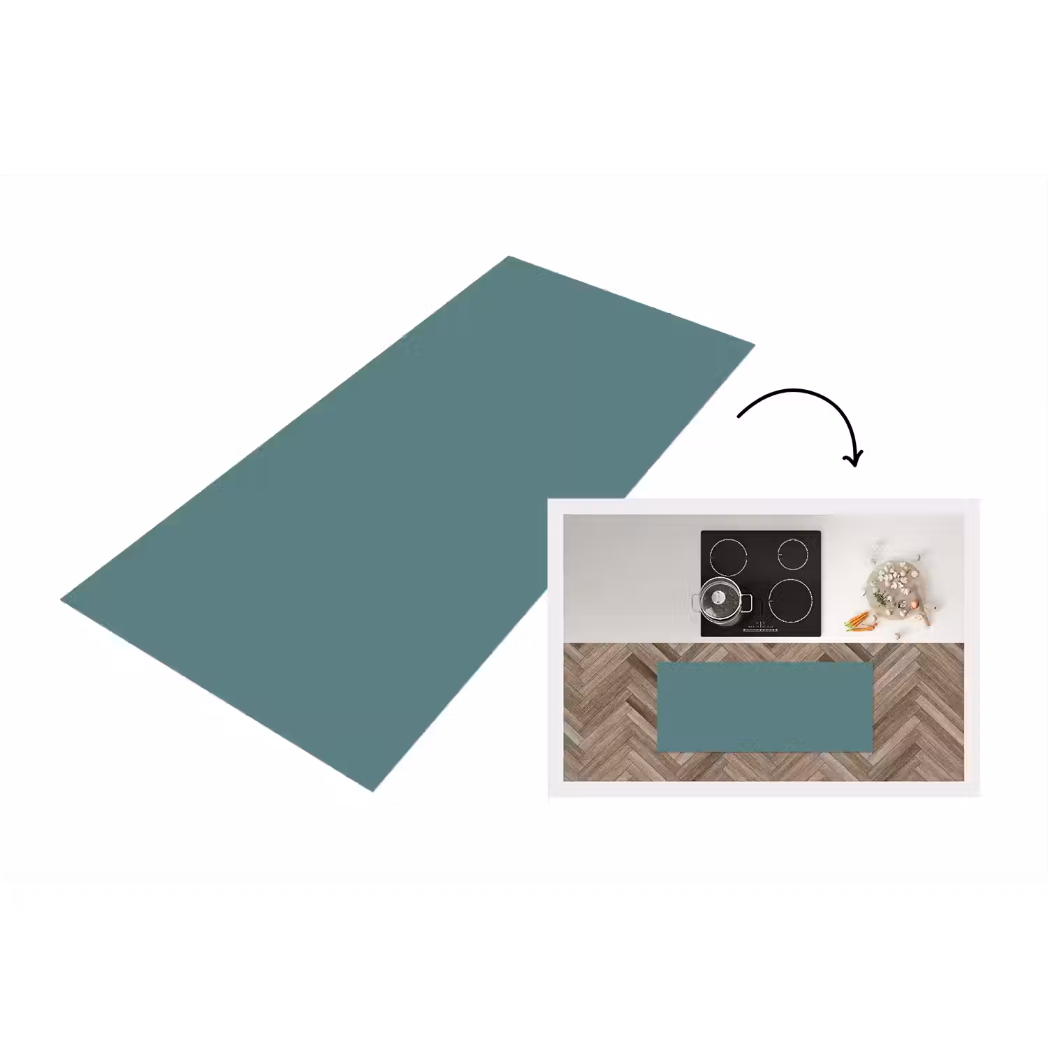 Serene - Teal - Blauw Keukenloper - keukenmat middel 536 -3d