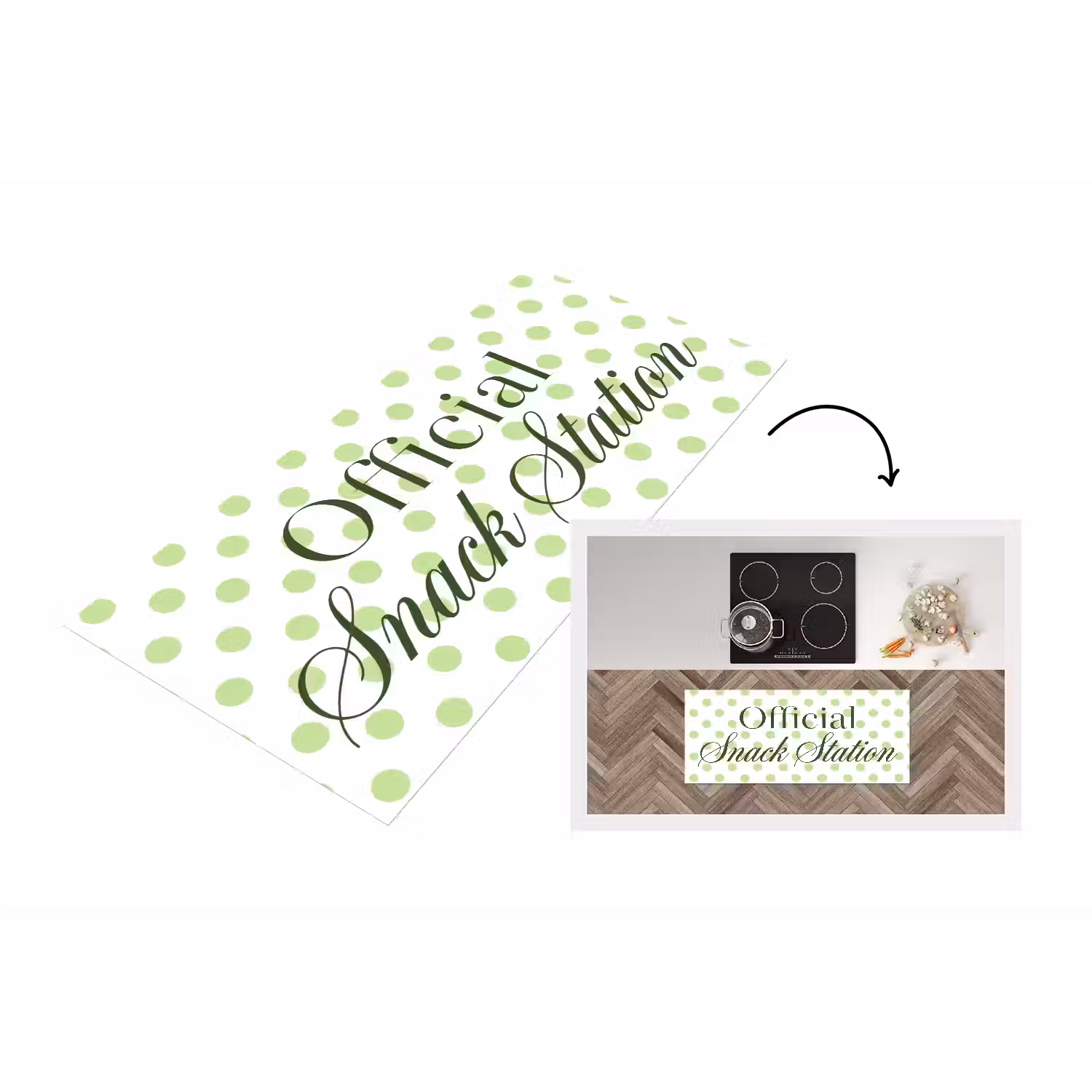 Snack Station - Groen - Stippen Keukenloper - keukenmat middel -3d