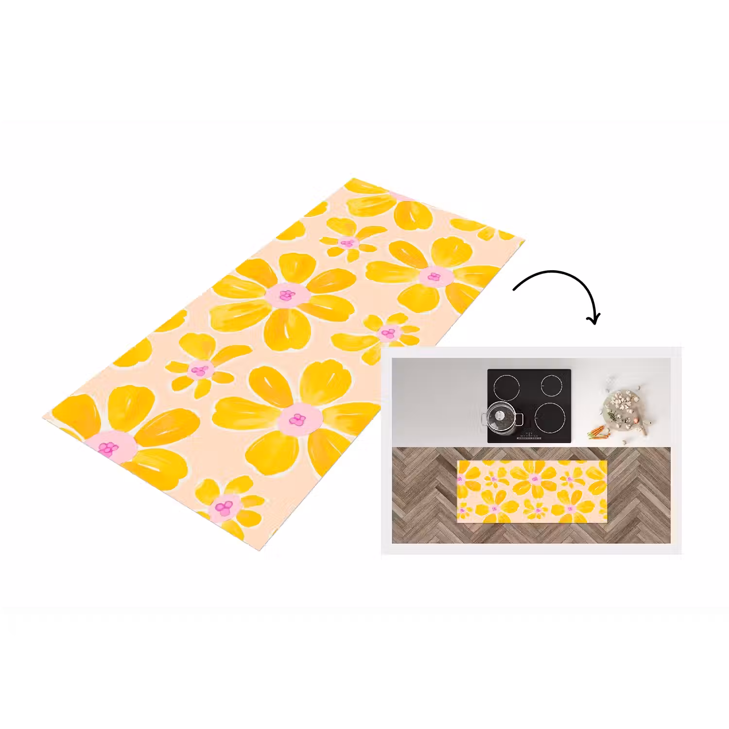 Zomers - Bloemen - Geel Keukenloper - keukenmat middel 536 -3d