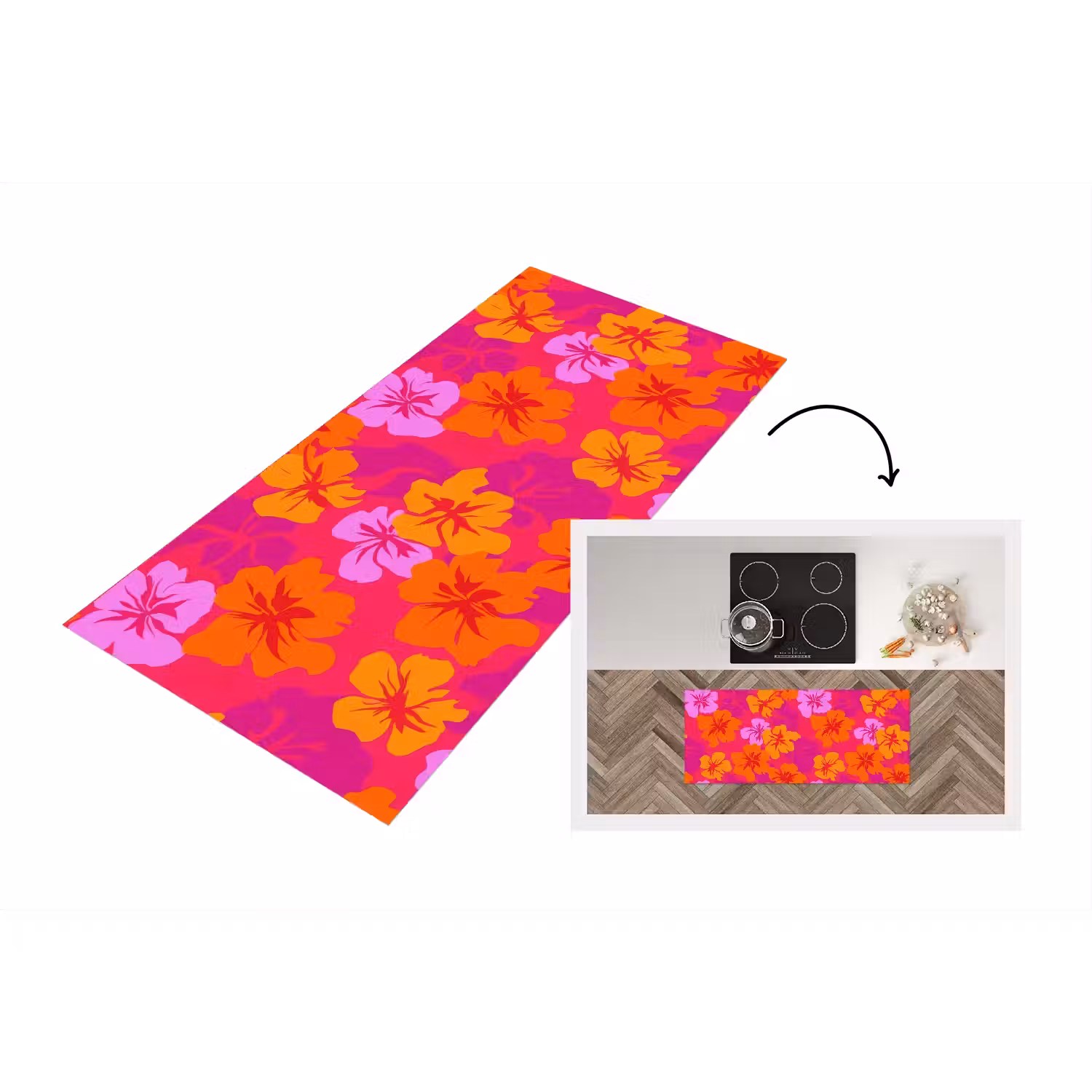 Zomers - Hibiscus - Kleurrijk Keukenloper - keukenmat middel 536 -3d