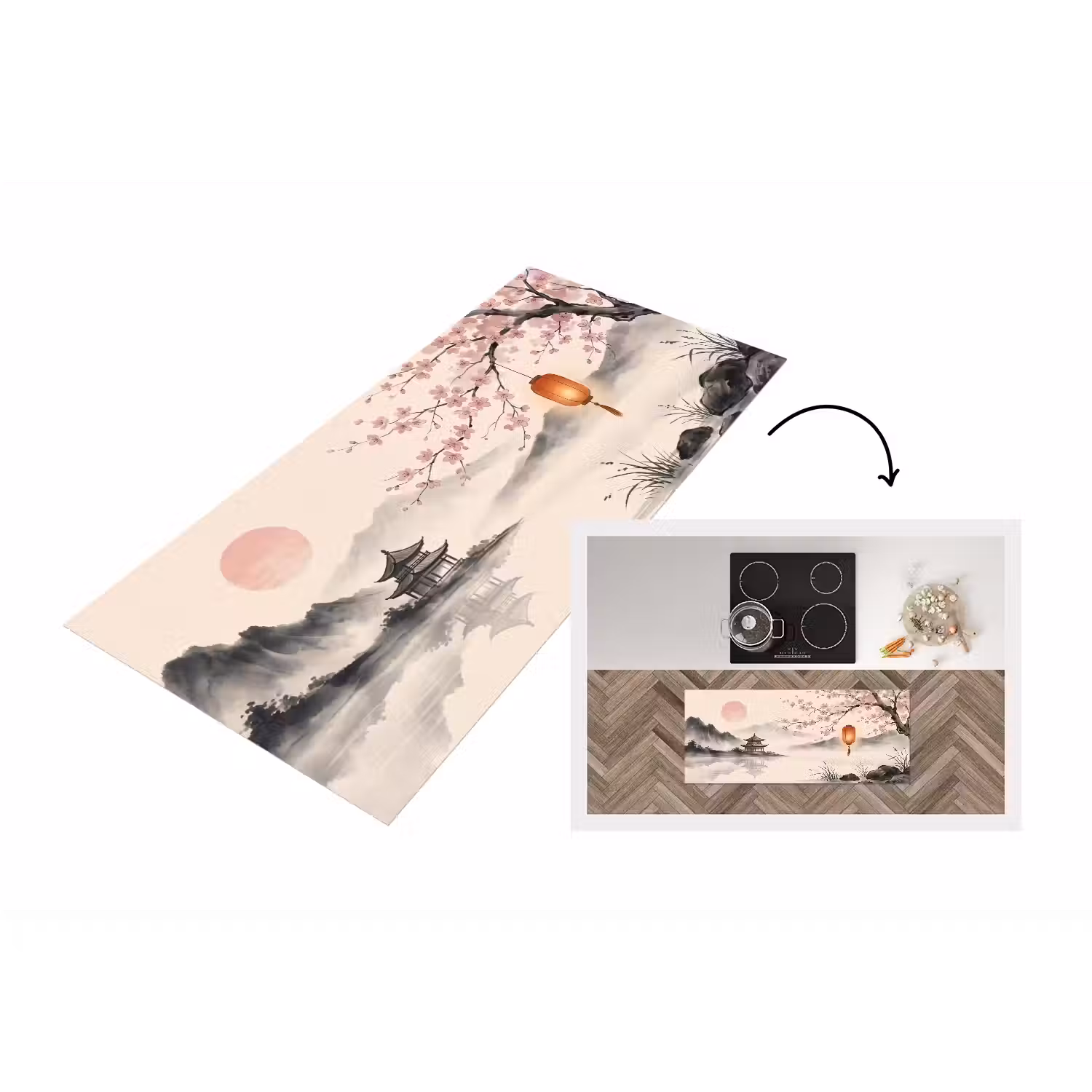 Zon - Japans - Traditioneel Keukenloper - keukenmat middel -3d