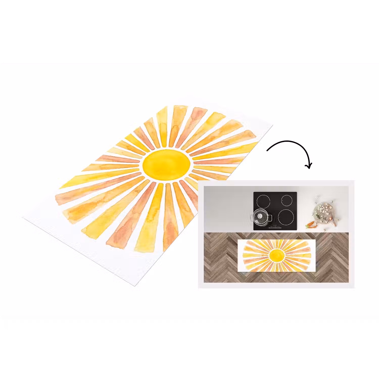 Zon - Stralen - Aquarel - Geel - Abstract Keukenloper - keukenmat middel -3d