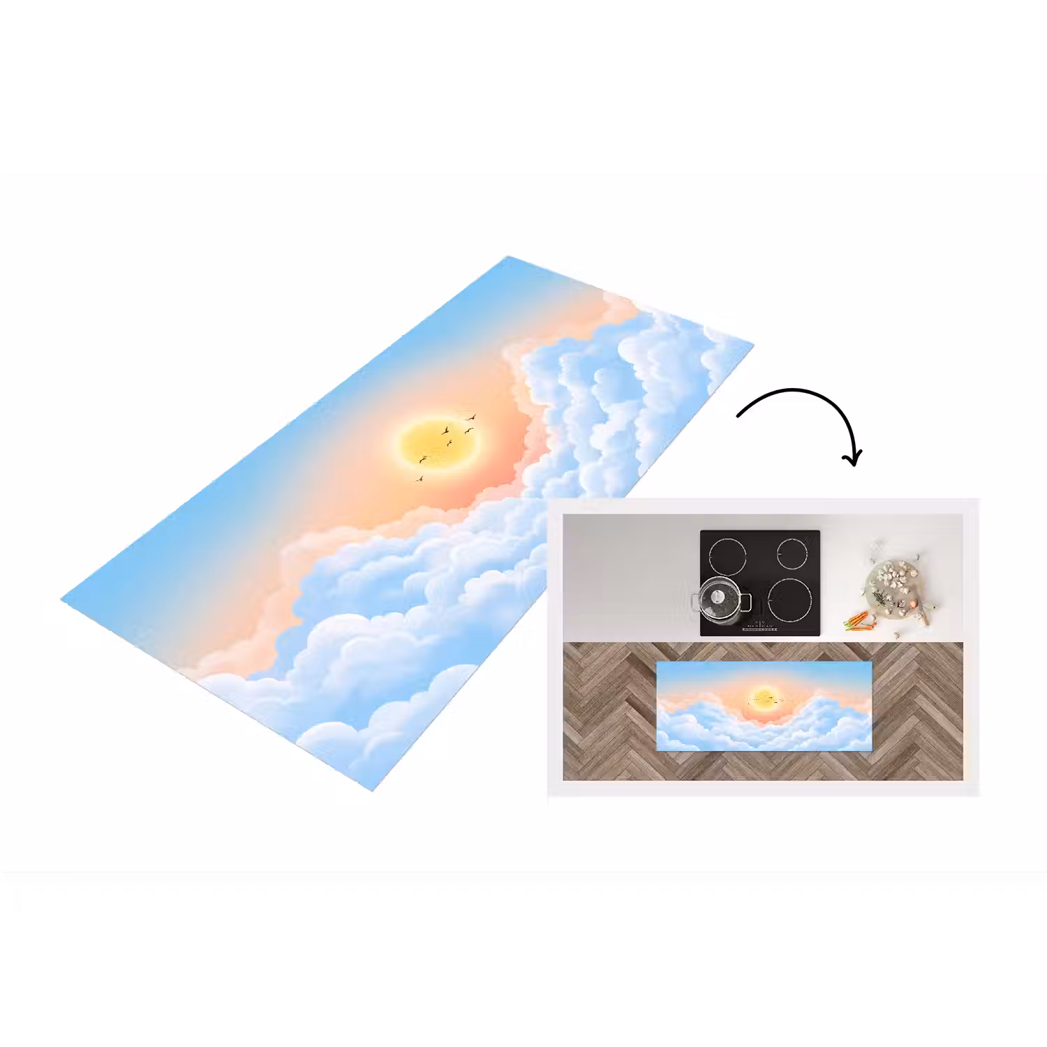 Zon - Vogels - Lucht - Natuur - Geel Keukenloper - keukenmat middel -3d