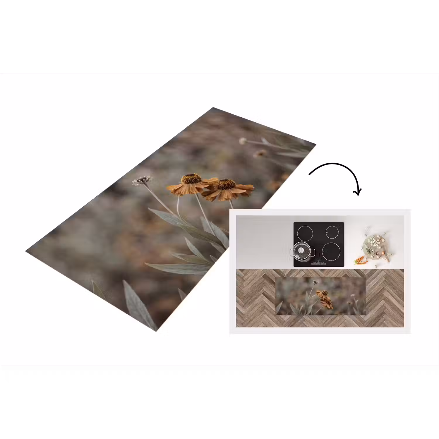 Zonnehoed - Droogbloemen - Geel - Warm Keukenloper - keukenmat middel -3d