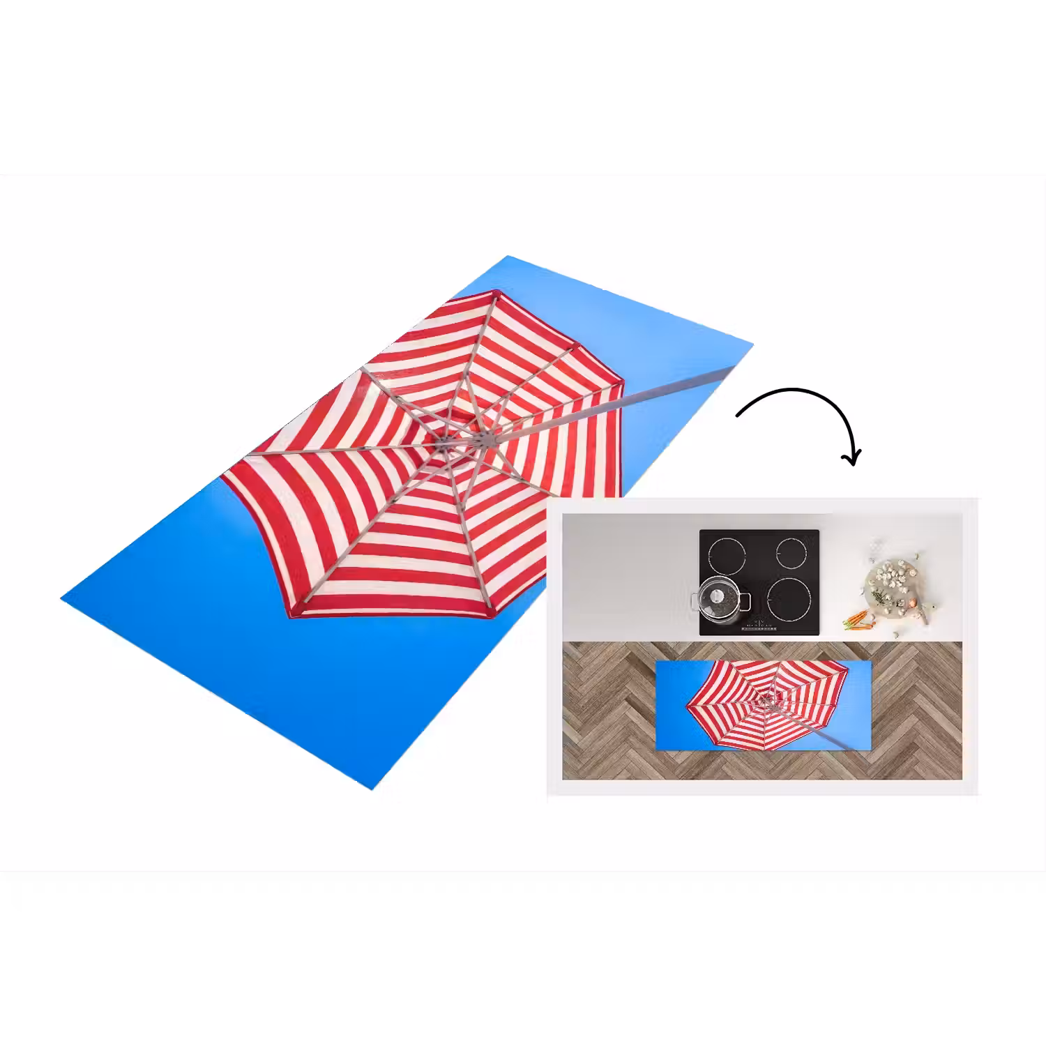 Parasol - Strepen - Zomer - Rood - Blauw Keukenloper - keukenmat middel -3d