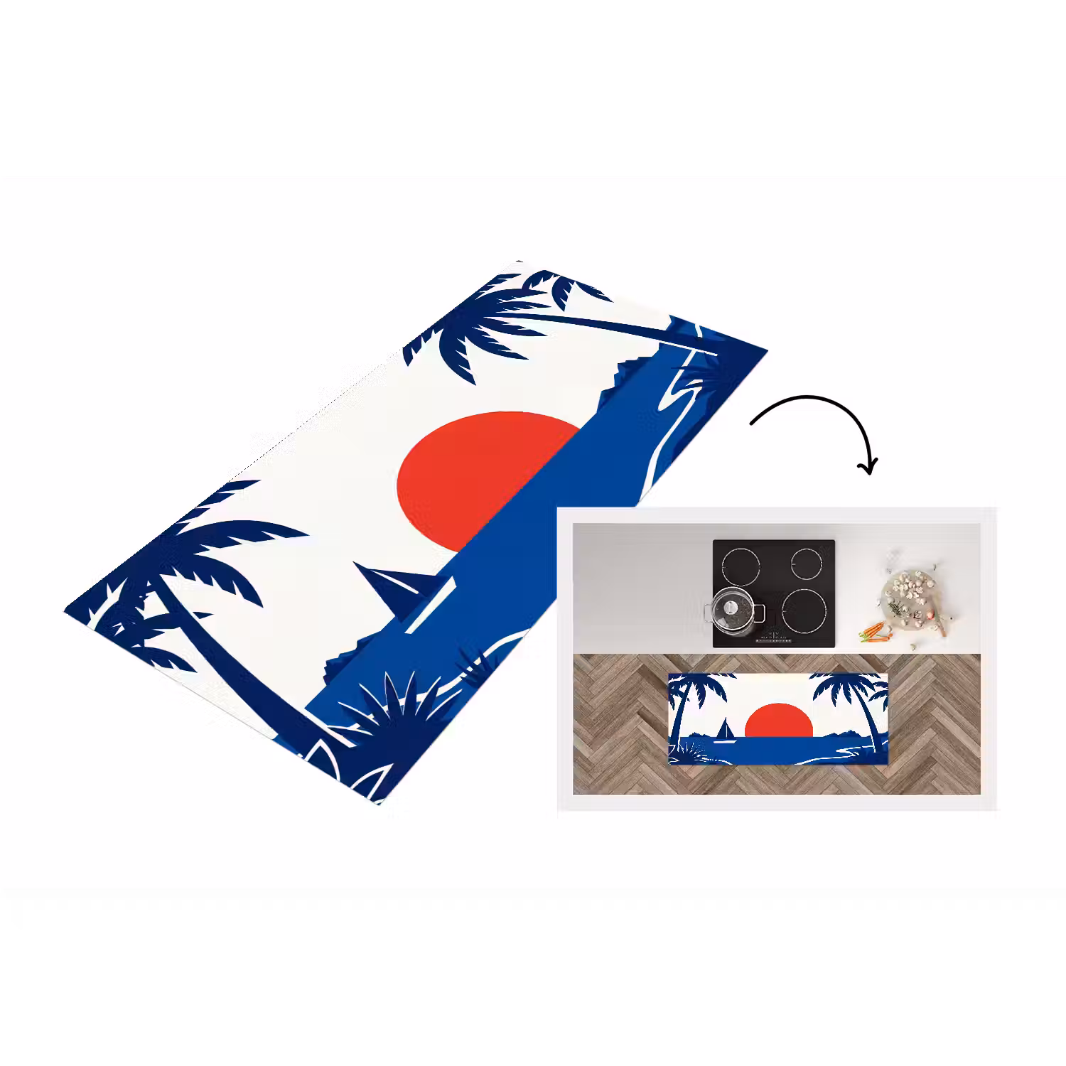 Zonsondergang - Zee - Palmboom - Tropisch - Modern Keukenloper - keukenmat middel -3d