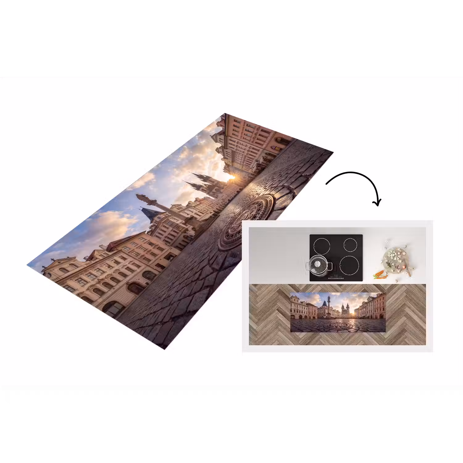 Stad - Praag - Ochtend - Architectuur - Goud Keukenloper - keukenmat middel -3d
