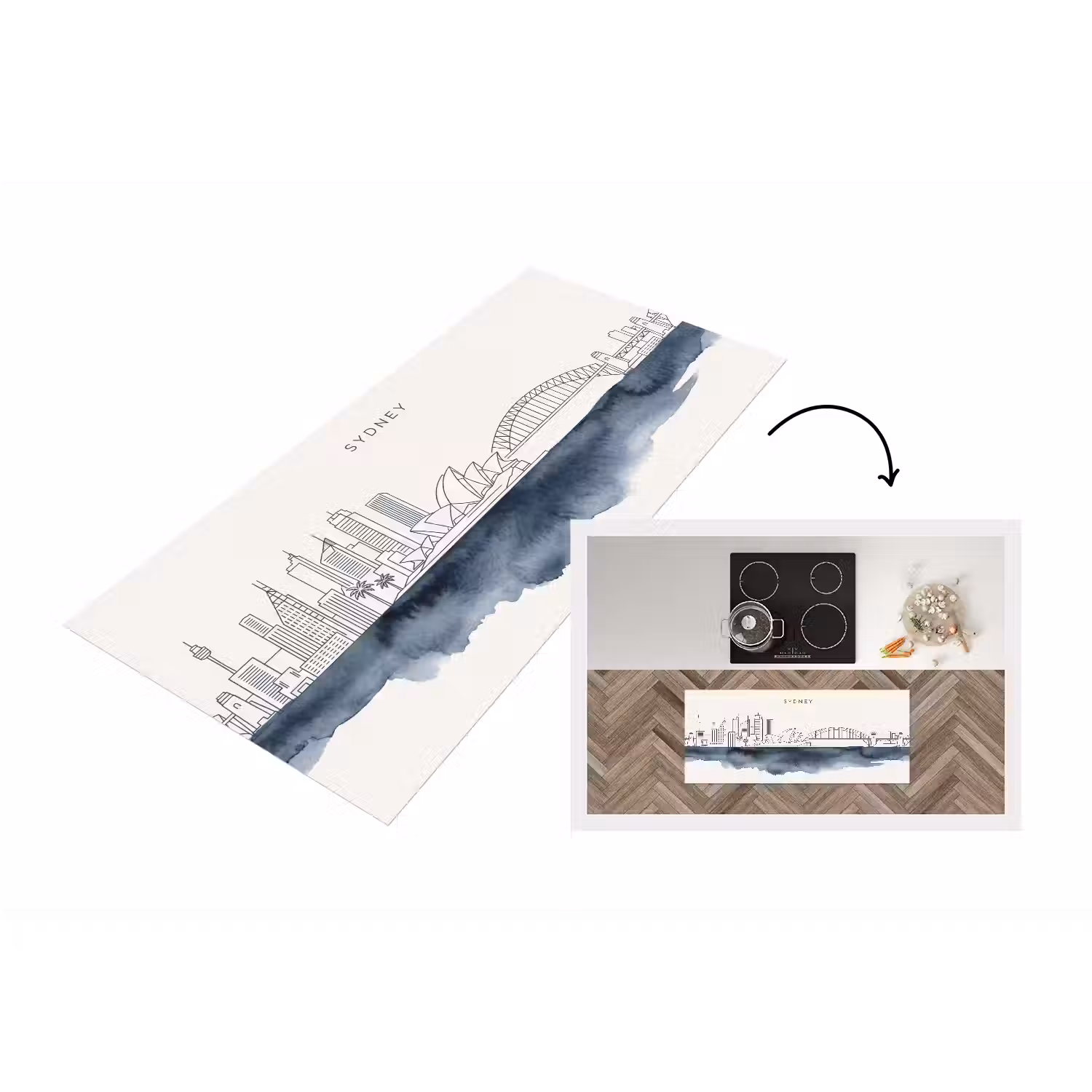Stad - Skyline - Architectuur - Minimalistisch - Blauw Keukenloper - keukenmat middel -3d