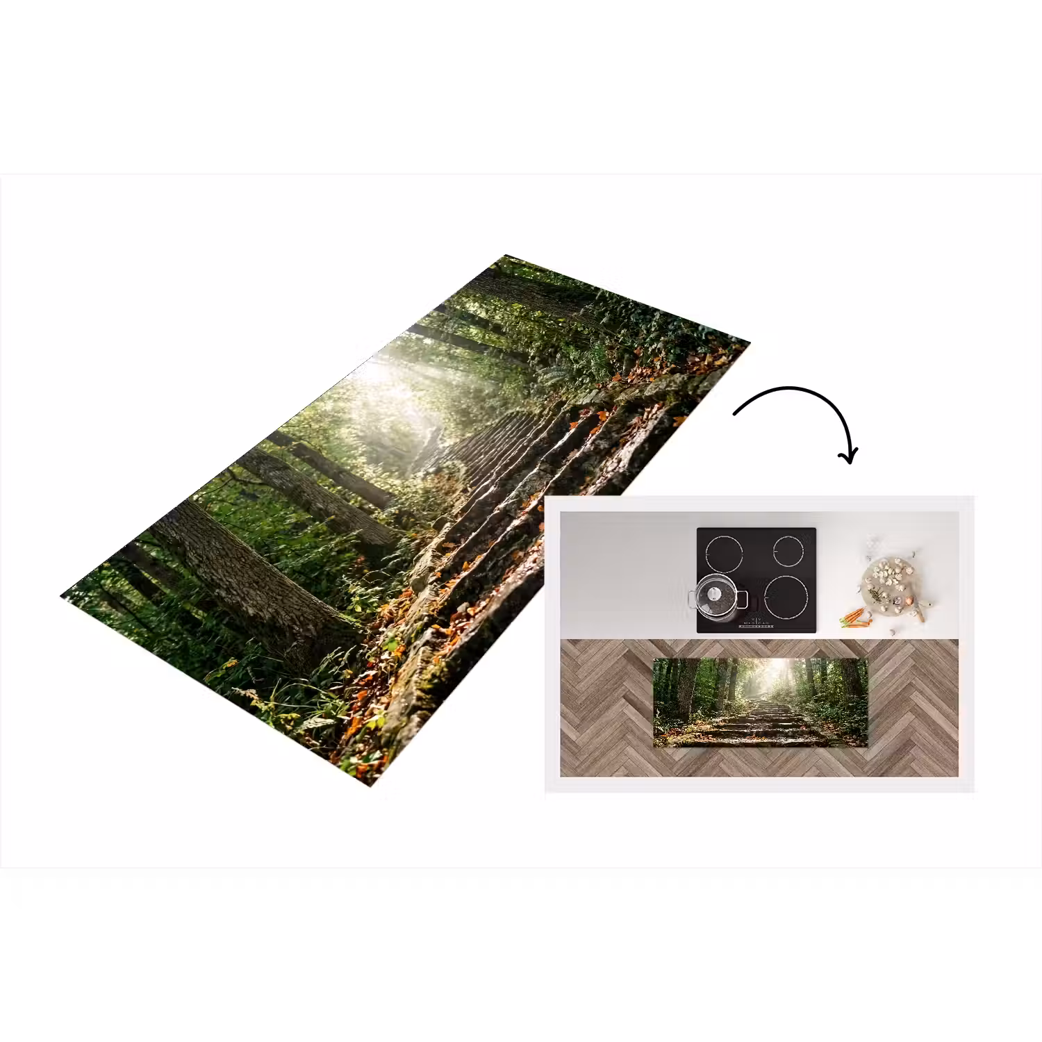 Stenen - Trap - Bos - Natuur Keukenloper - keukenmat middel -3d