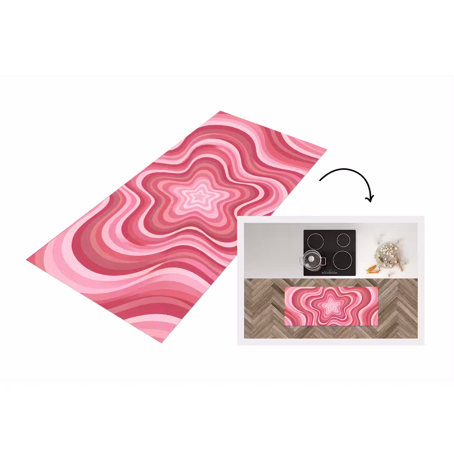 Ster - Golvend - Abstract - Roze Keukenloper - keukenmat middel -3d
