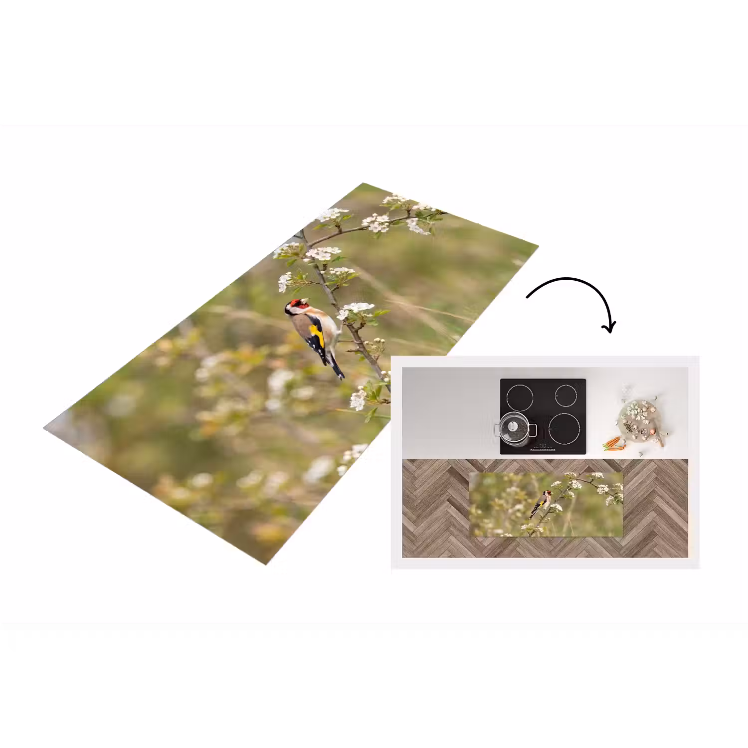 Putter - Bloesem - Lente - Natuur - Kleurrijk Keukenloper - keukenmat middel -3d