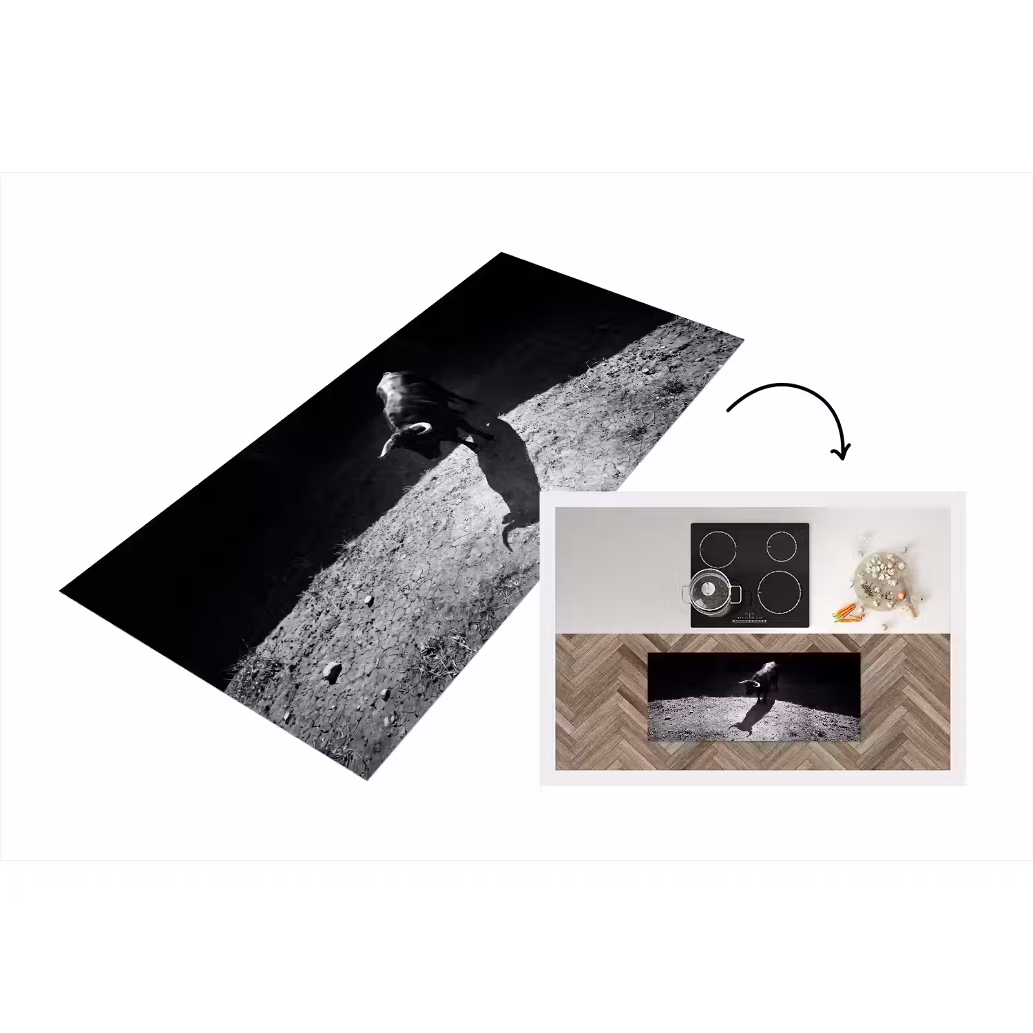 Stier - Schaduw - Dieren - Contrast - Zwart-wit Keukenloper - keukenmat middel -3d