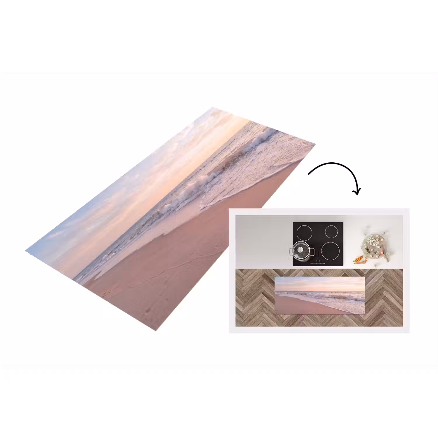 Strand - Zee - Golven - Natuur - Zonsondergang Keukenloper - keukenmat middel -3d