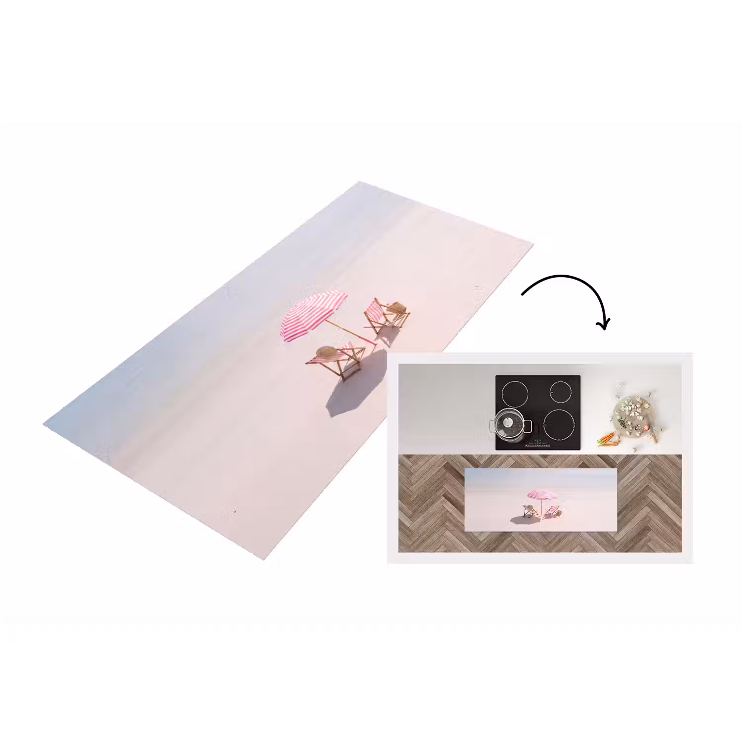 Strand - Parasol - Ligstoel - Zomer - Roze Keukenloper - keukenmat middel -3d