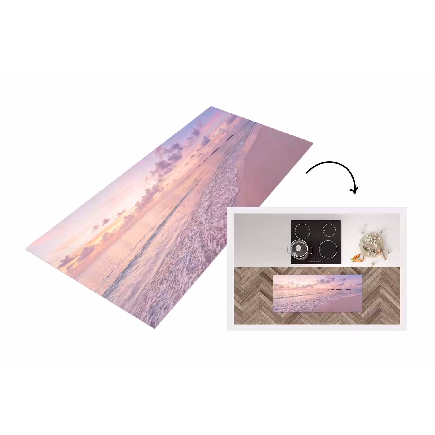 Strand - Zonsondergang - Natuur - Minimalistisch - Roze Keukenloper - keukenmat middel -3d