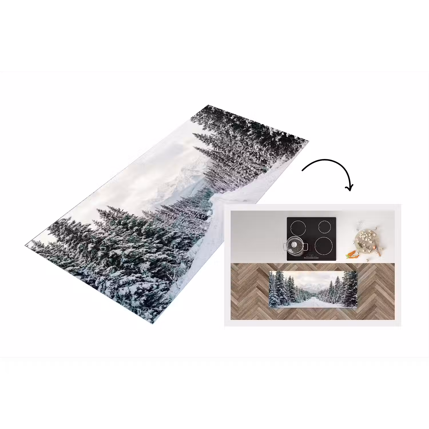 Weg - Sneeuw - Naaldbos - Winter - Avontuurlijk Keukenloper - keukenmat middel -3d