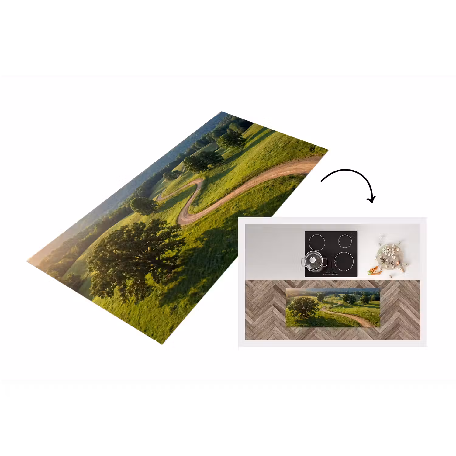 Weg - Weide - Natuur - Groen Keukenloper - keukenmat middel -3d