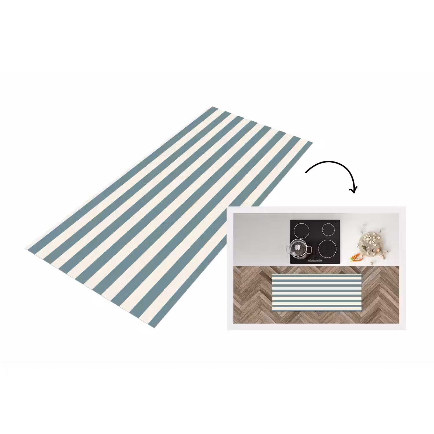 Strepen - Modern - Blauw Keukenloper - keukenmat middel 536 -3d