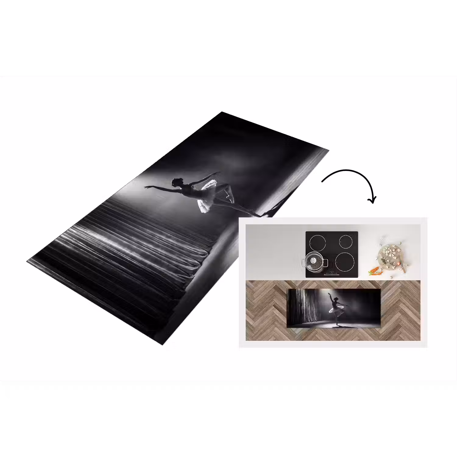 Danser - Podium - Zwart-wit - Kunst - Klassiek Keukenloper - keukenmat middel -3d