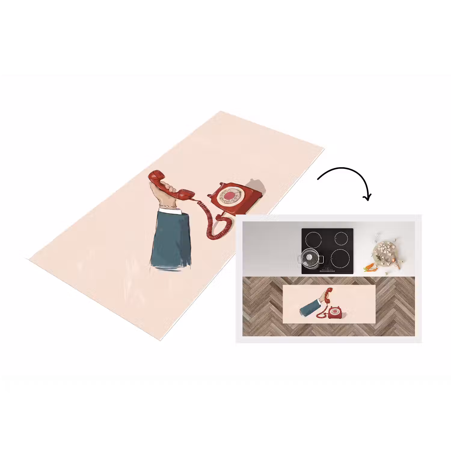 Telefoon - Hand - Vintage - Communicatie - Rood Keukenloper - keukenmat middel -3d