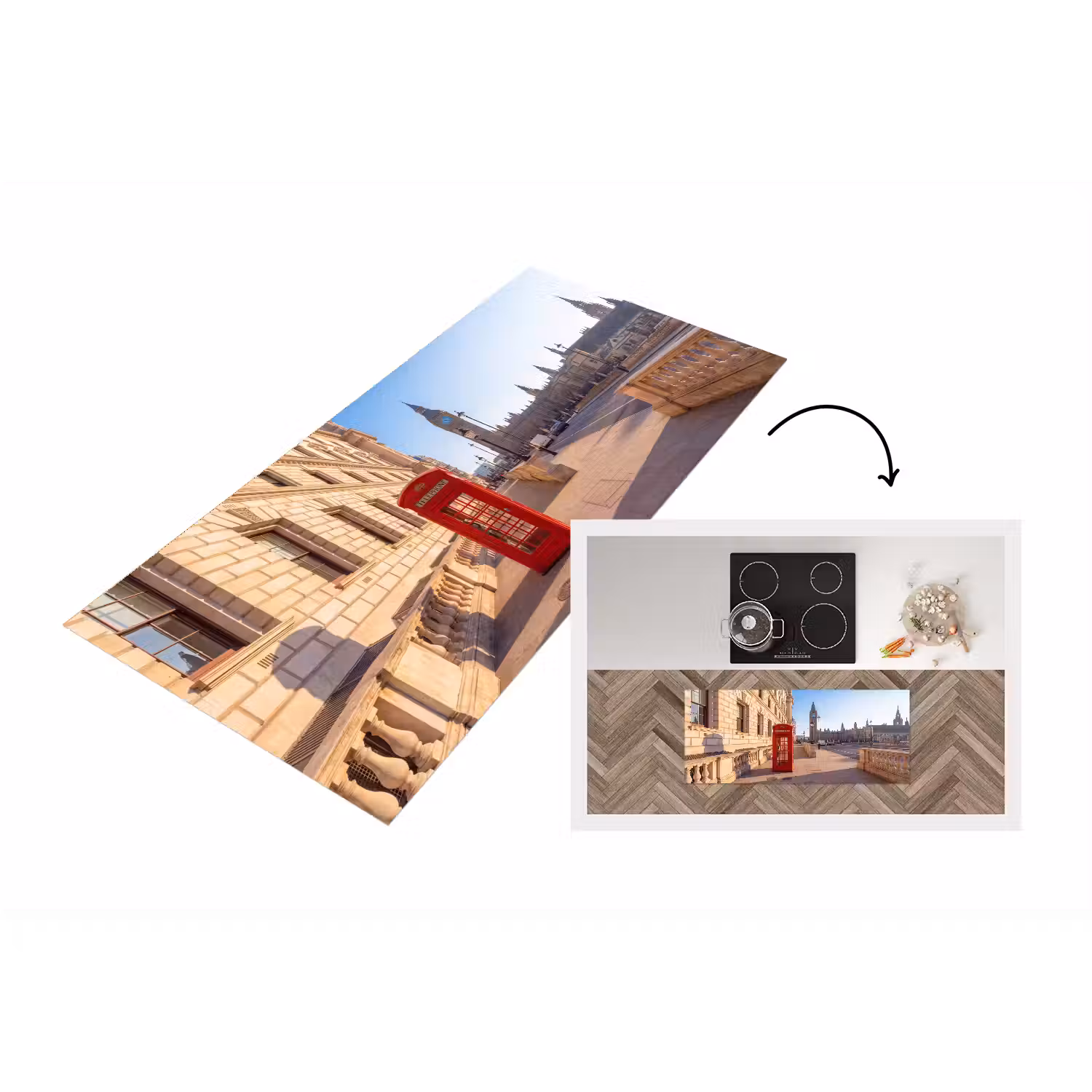 Telefooncel - Rood - Londen - Stad - Architectuur Keukenloper - keukenmat middel -3d