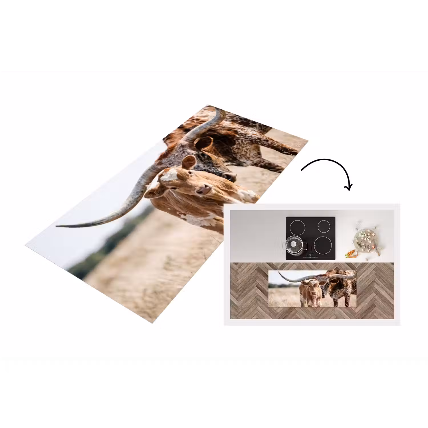 Texas Longhorn - Kalf - Weide - Dieren Keukenloper - keukenmat middel -3d
