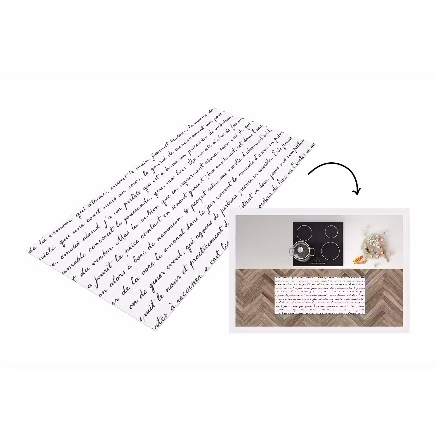 Tekst - Handschrift - Klassiek - ZwartWit Keukenloper - keukenmat middel -3d