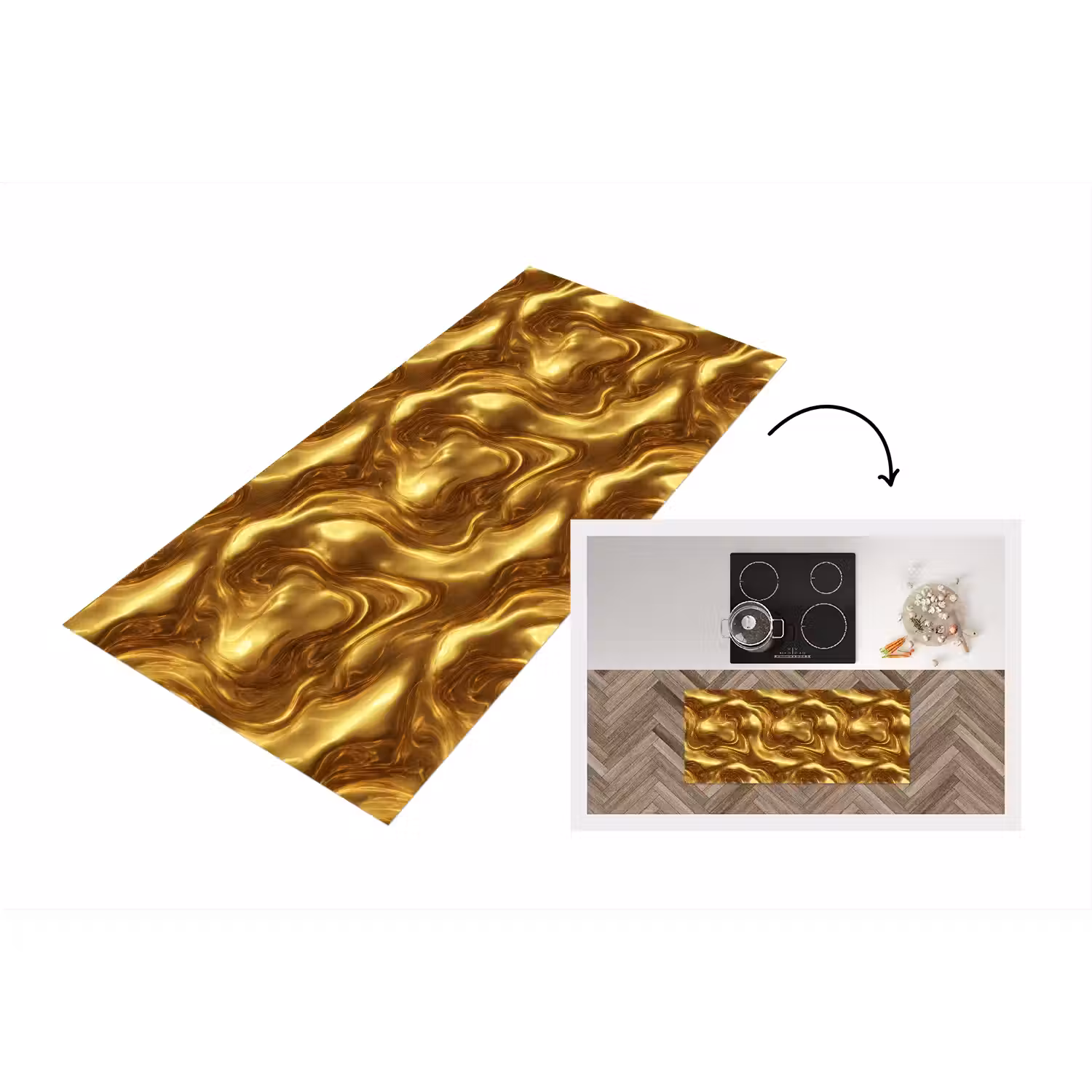 Textuur - Vloeibaar - Organisch - Goud Keukenloper - keukenmat middel 536 -3d