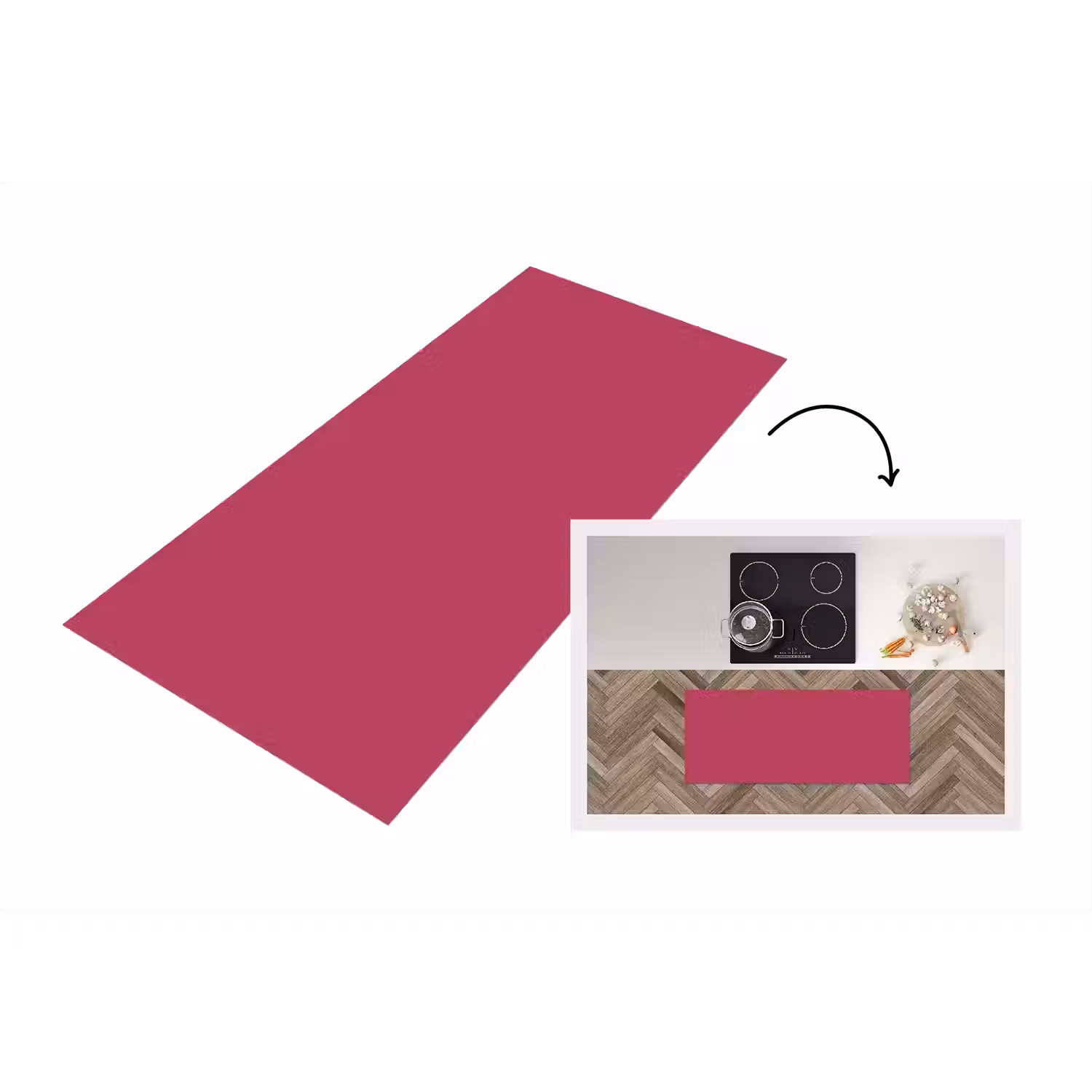 Deep - Berry - Rood Keukenloper - keukenmat middel 536 -3d