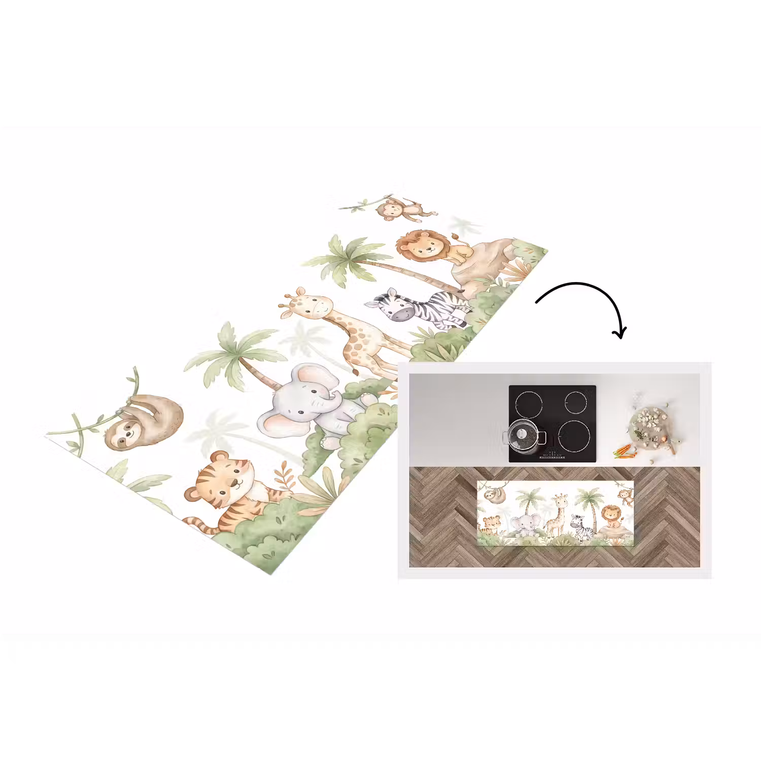 Dieren - Jungle - Pastel Keukenloper - keukenmat middel -3d