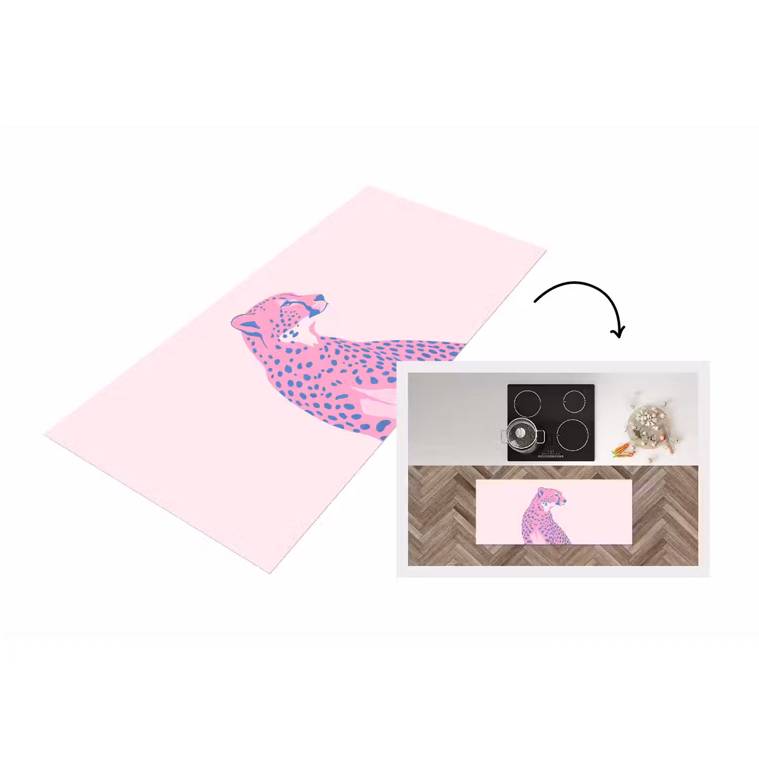 Dieren - Profiel - Abstract - Roze - Blauw Keukenloper - keukenmat middel -3d