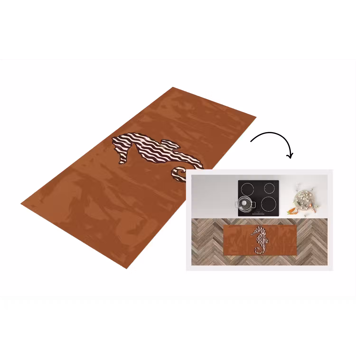 Dieren - Zeepaardje - Abstract - Bruin - Strepen Keukenloper - keukenmat middel -3d