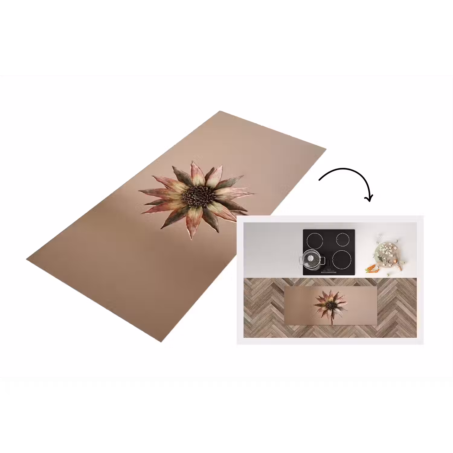 Droogbloem - Protea - Vintage - Beige - Rustiek Keukenloper - keukenmat middel -3d