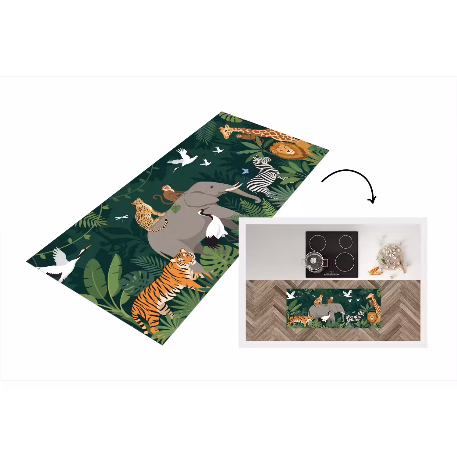 Tropisch - Jungle - Groen Keukenloper - keukenmat middel -3d